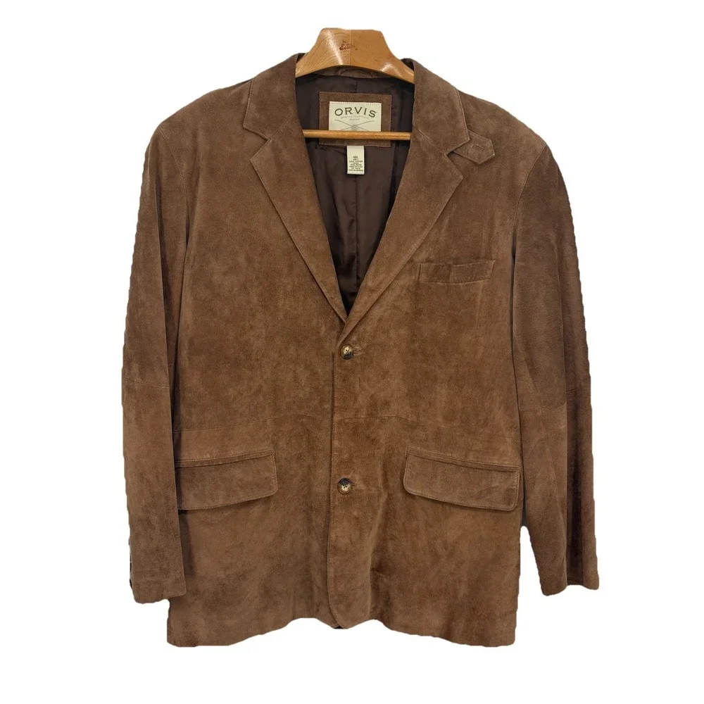 Orvis Mens Blazer Cut Suede‎ Jacket 48L Brown Outdoor Old Money Preppy Heritage